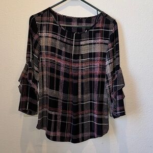 Plaid Ruffle Sleeve Women's Top